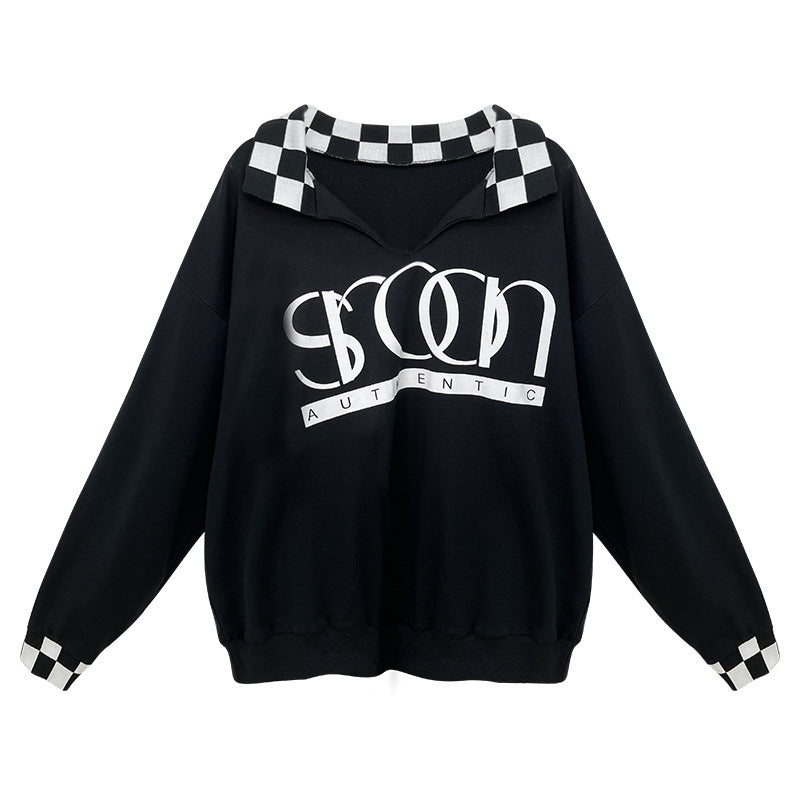 Letter Checker Pullover Sweatshirt | Streetwear