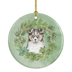 Sheltie/Shetland Sheepdog Puppy Tricolor Christmas Wreath Ceramic Ornament