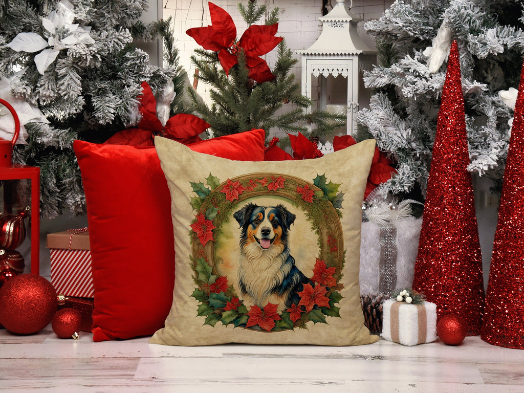 Australian Shepherd Christmas Flowers Throw Pillow