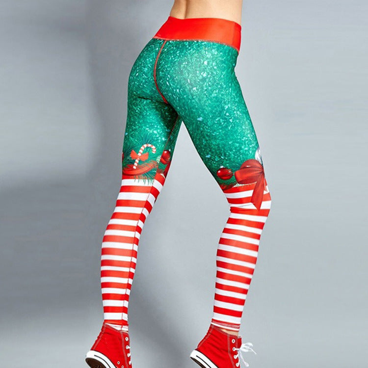 High Waist Sports Leggings with Christmas Print