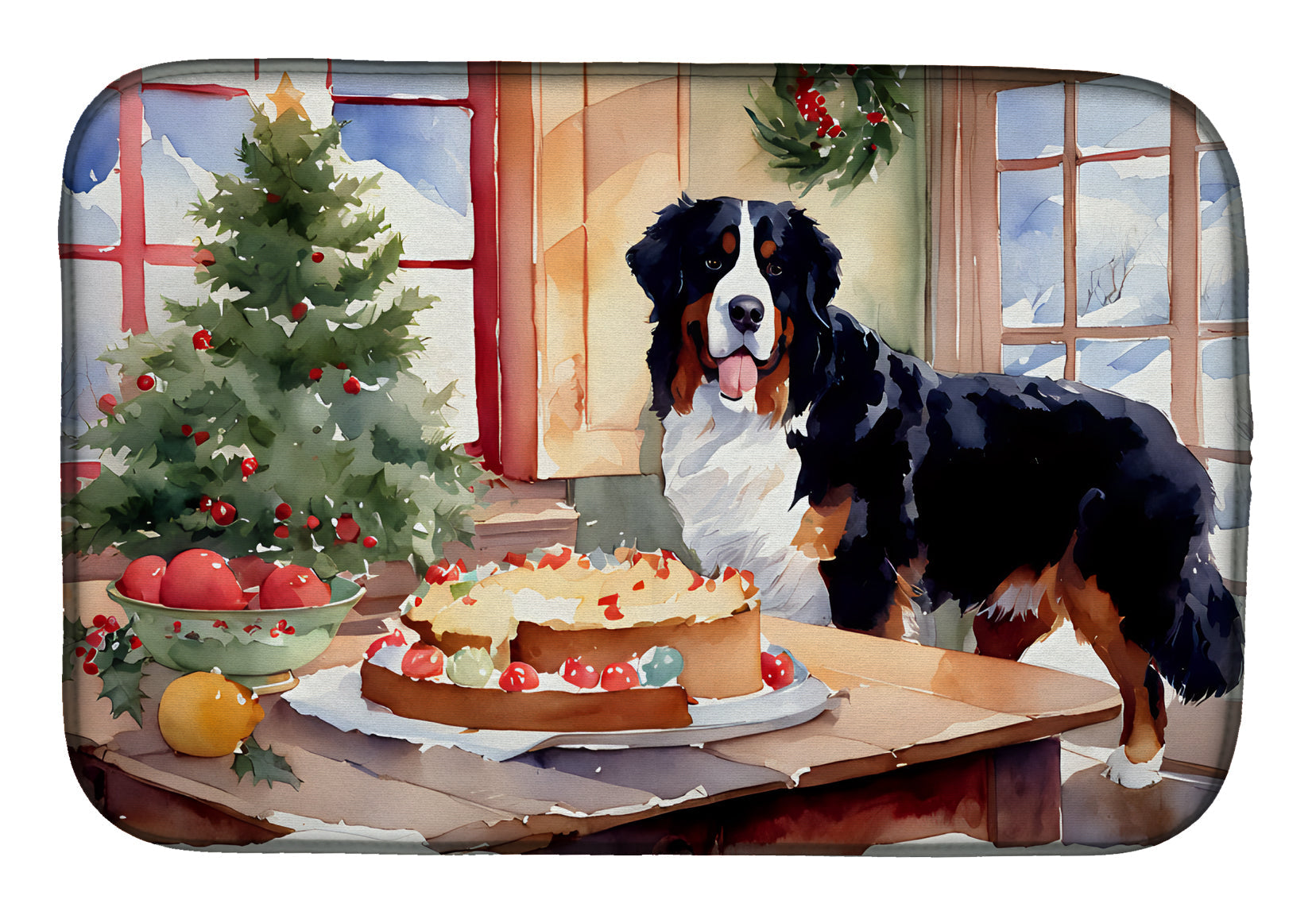 Bernese Mountain Dog Christmas Cookies Dish Drying Mat