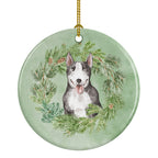 Bull Terrier Black and White Christmas Wreath Ceramic Ornament