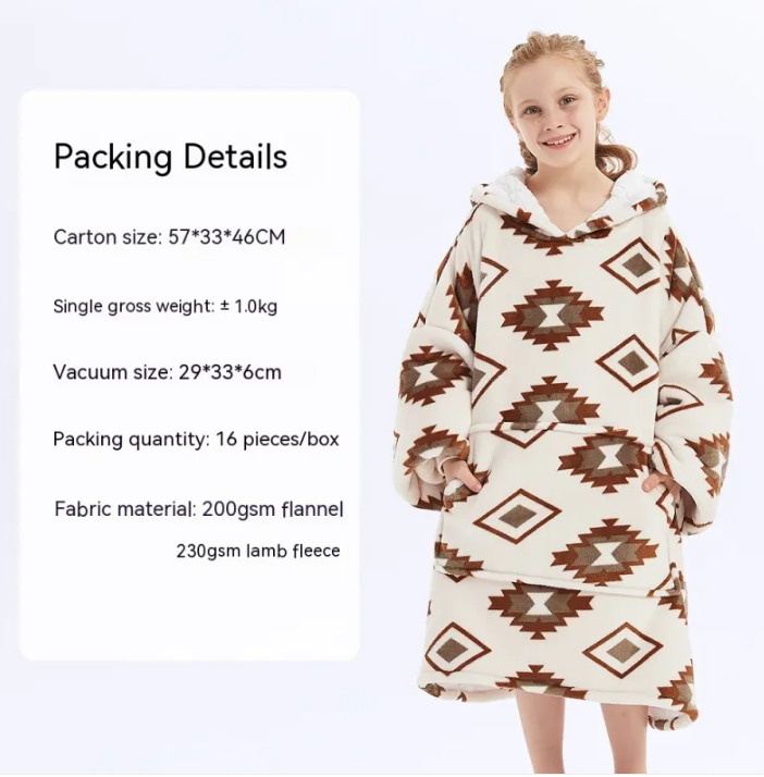 CozyHood™ Flannel Hooded Lazy Blanket – Plus-Size Cashmere Hoodie for Children | Streetwear