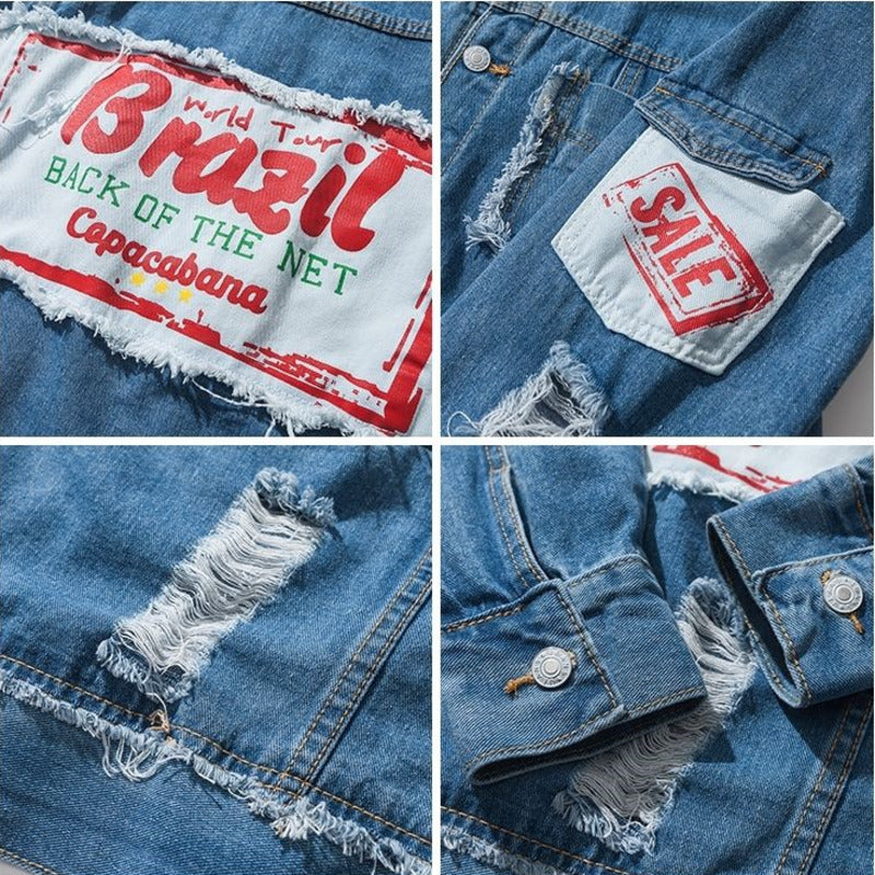 Trendy Korean Loose Fit Men’s Denim Patchwork Jacket