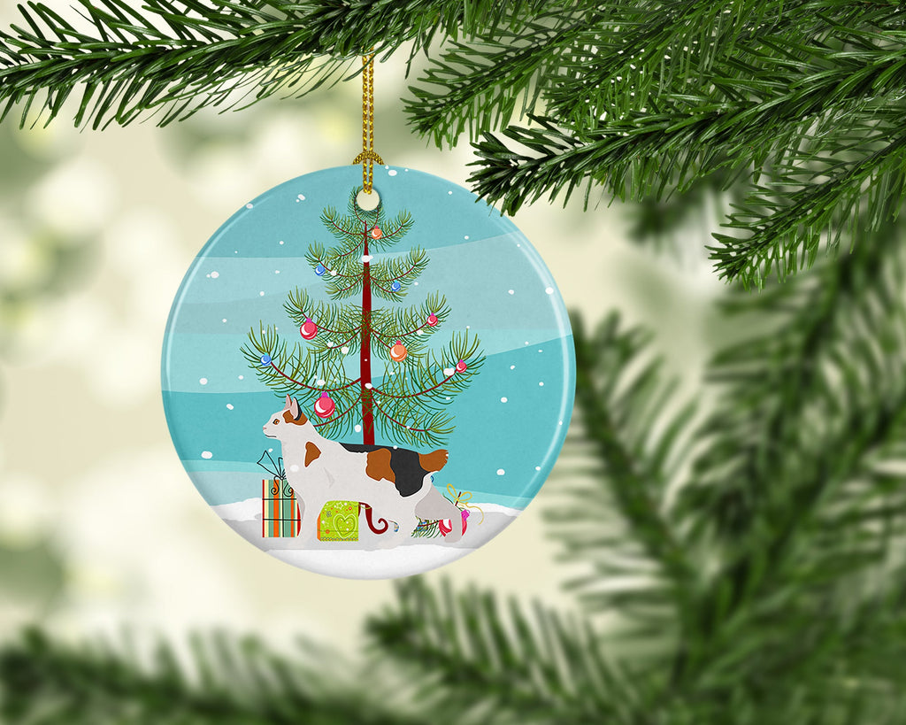 Korean Bobtail Cat Christmas Ceramic Ornament