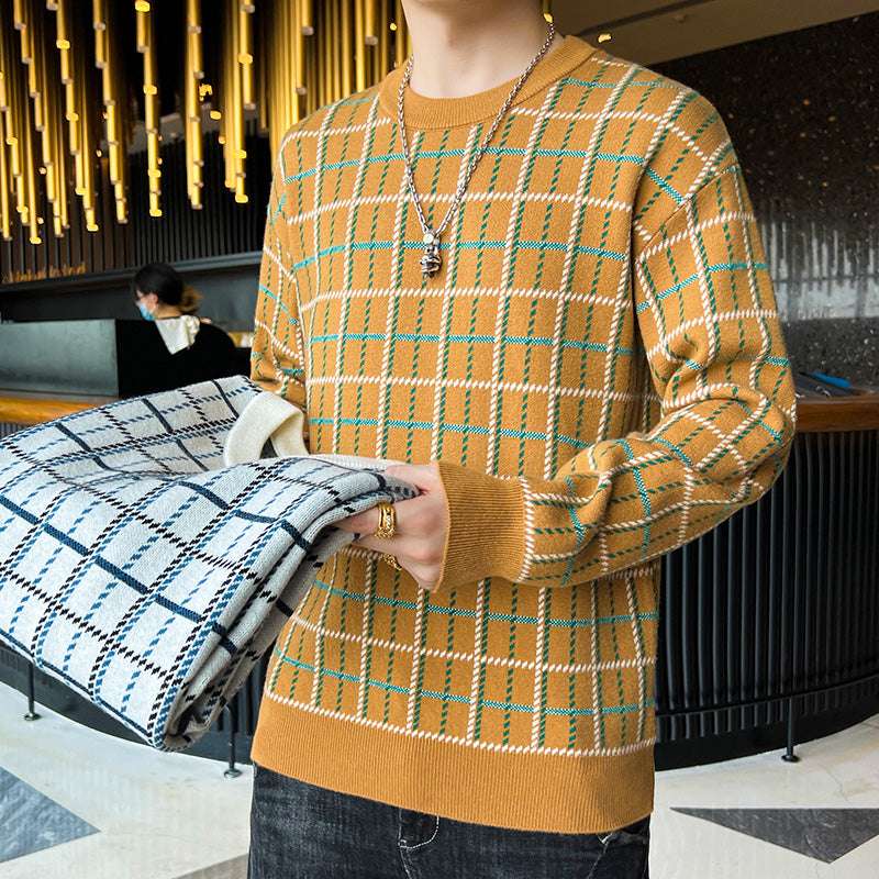 Men's Casual High-Grade Plaid Knit Wool Sweater