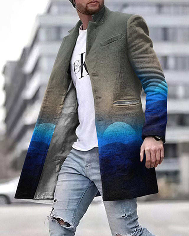 Men's Woolen Stand Collar Medium Long Casual Coat