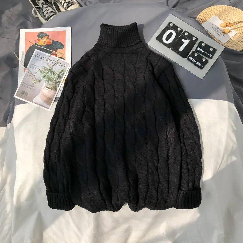 Men's Cozy Loose-Fit Knitted Turtleneck Pullover | Streetwear