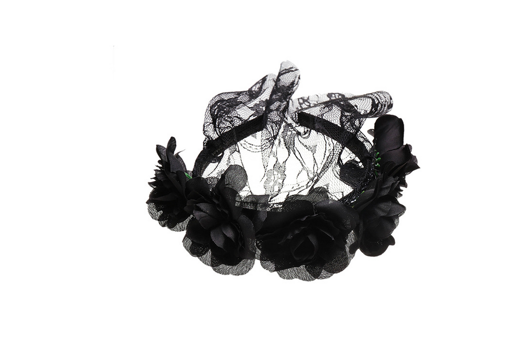 Christmas Headband with Rose Flowers and Lace Veil