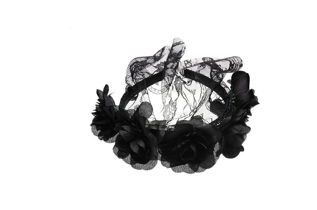 Christmas Headband with Rose Flowers and Lace Veil