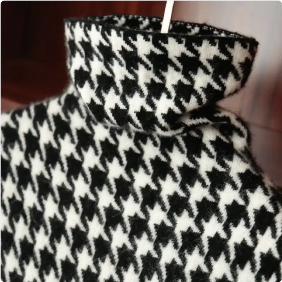 Thick Houndstooth Turtleneck Pullover Sweater
