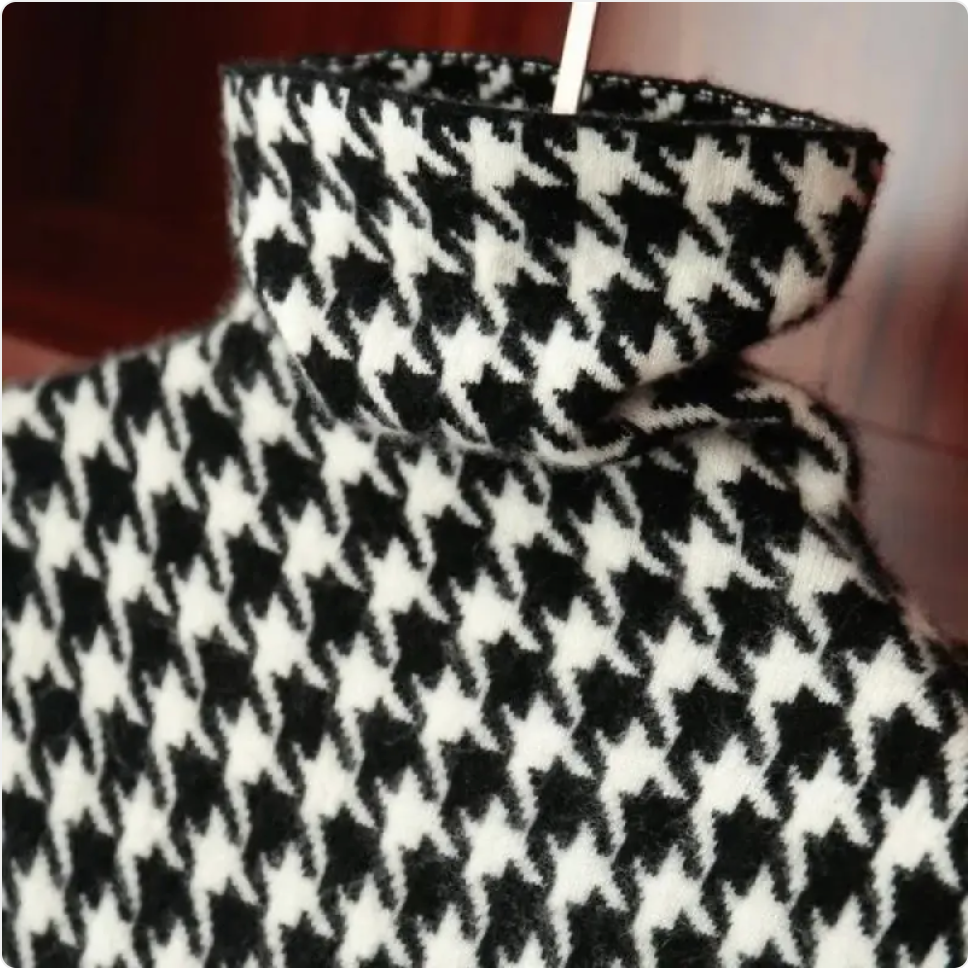 Thick Houndstooth Turtleneck Pullover Sweater