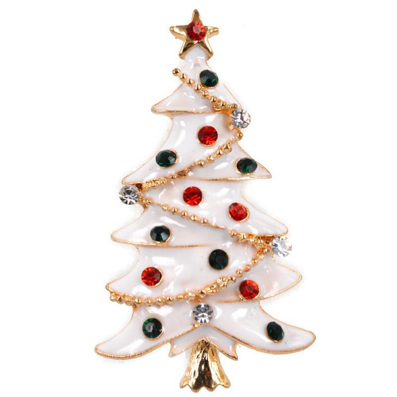 White Colorful Christmas Tree Brooch for Women