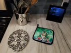 Raas Cat By the Christmas Tree Pair of Pot Holders