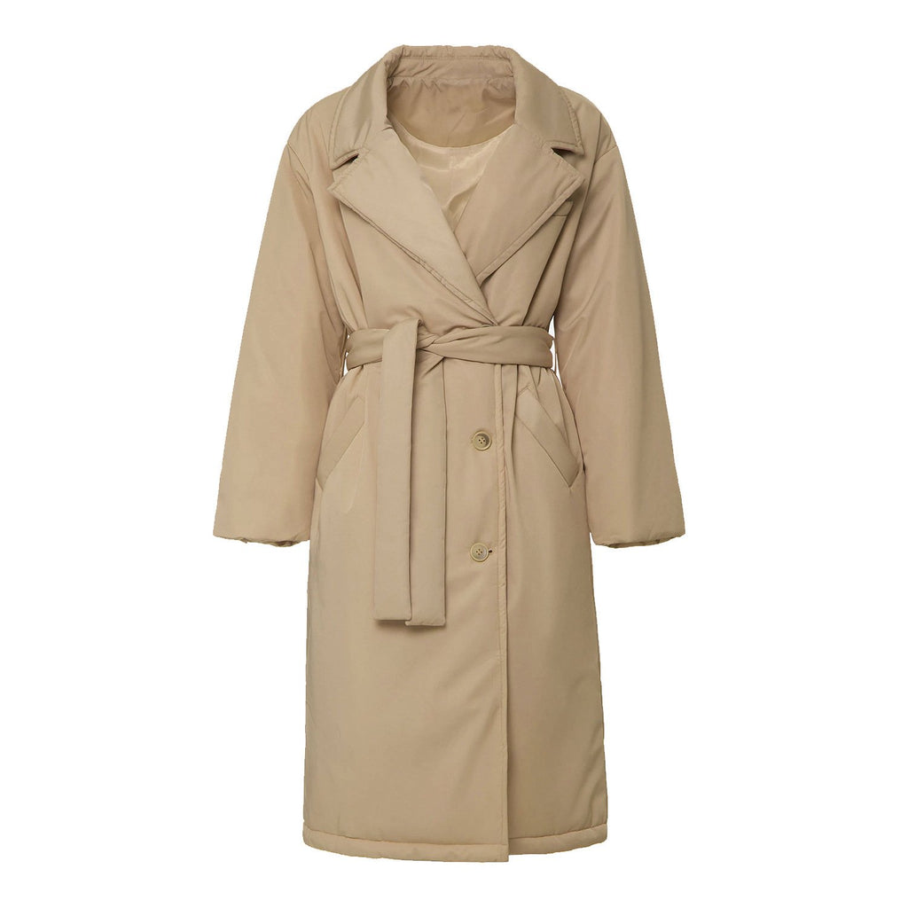 Long Cotton Jacket with Belt for Stylish Temperament