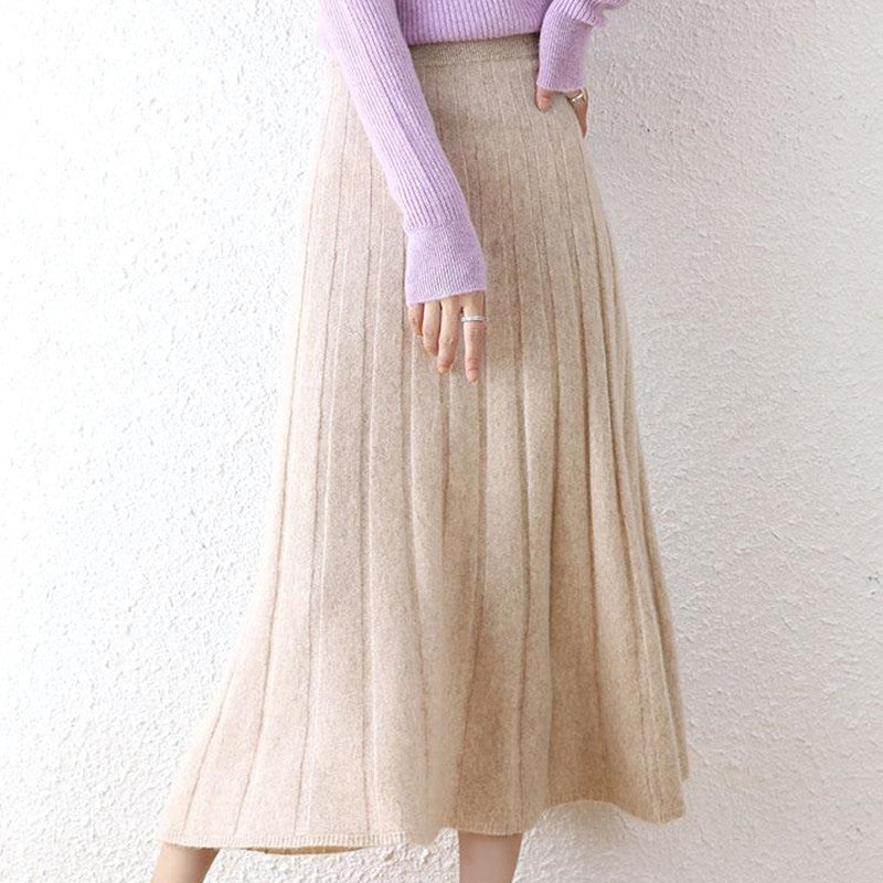 Mid-Length Thickened Pure Wool Skirt for Women