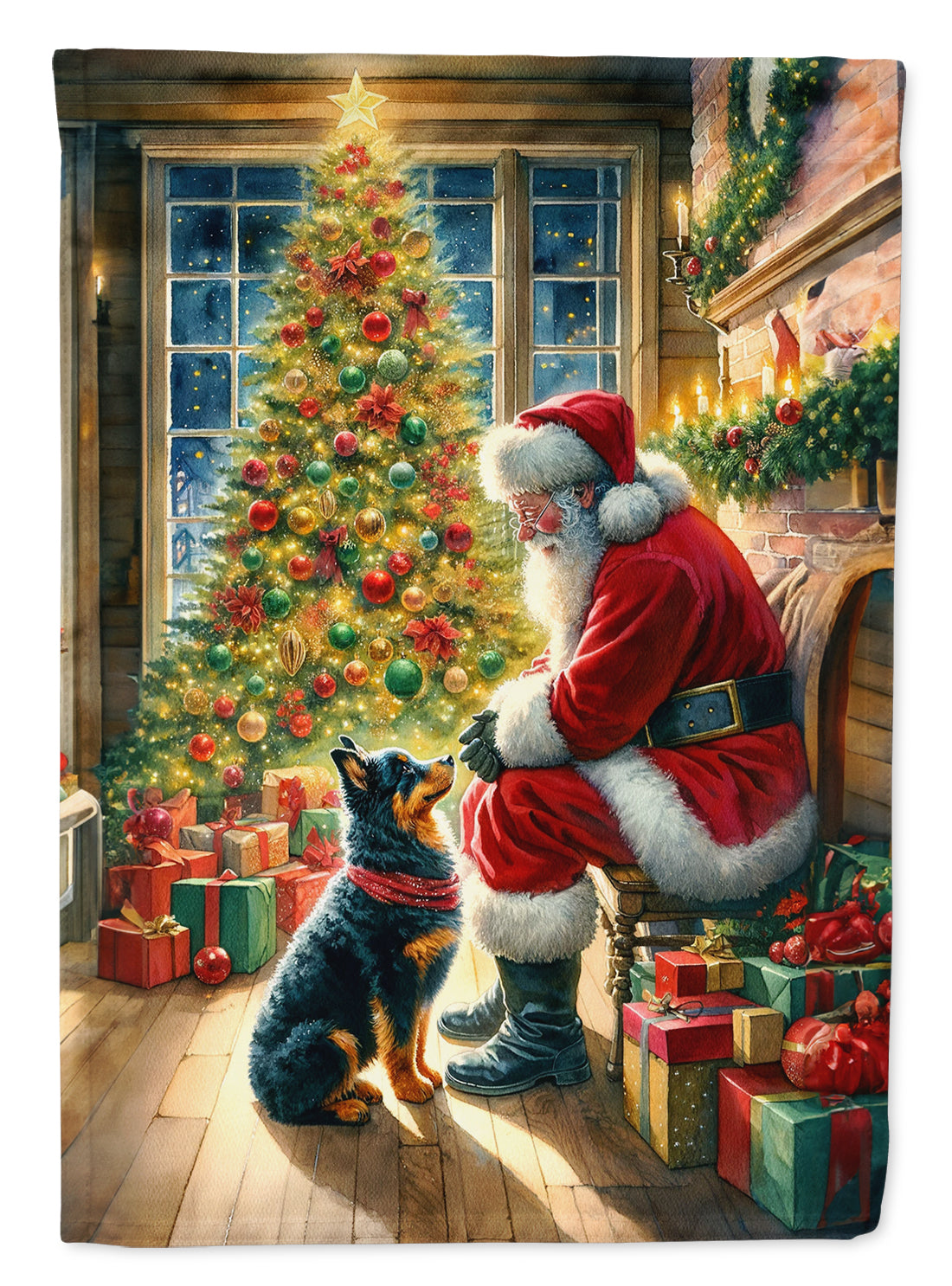 Lancashire Heeler and Santa Claus House Flag