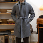 Japanese Herringbone Wool Slim Fit Mid-Length Coat