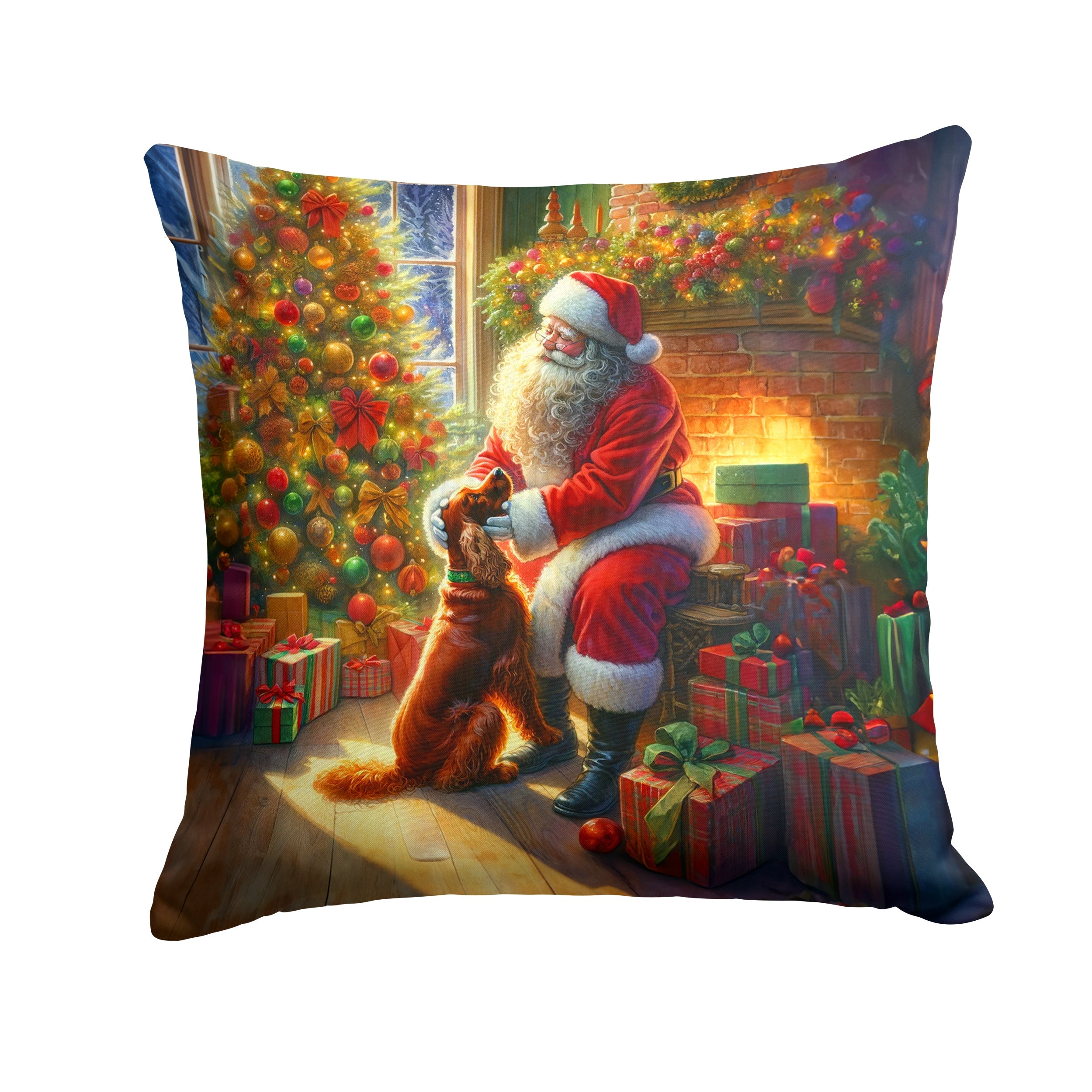 Irish Setter and Santa Claus Throw Pillow