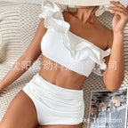 Solid Color High Waist Ruffle Bikini Swimwear 2024