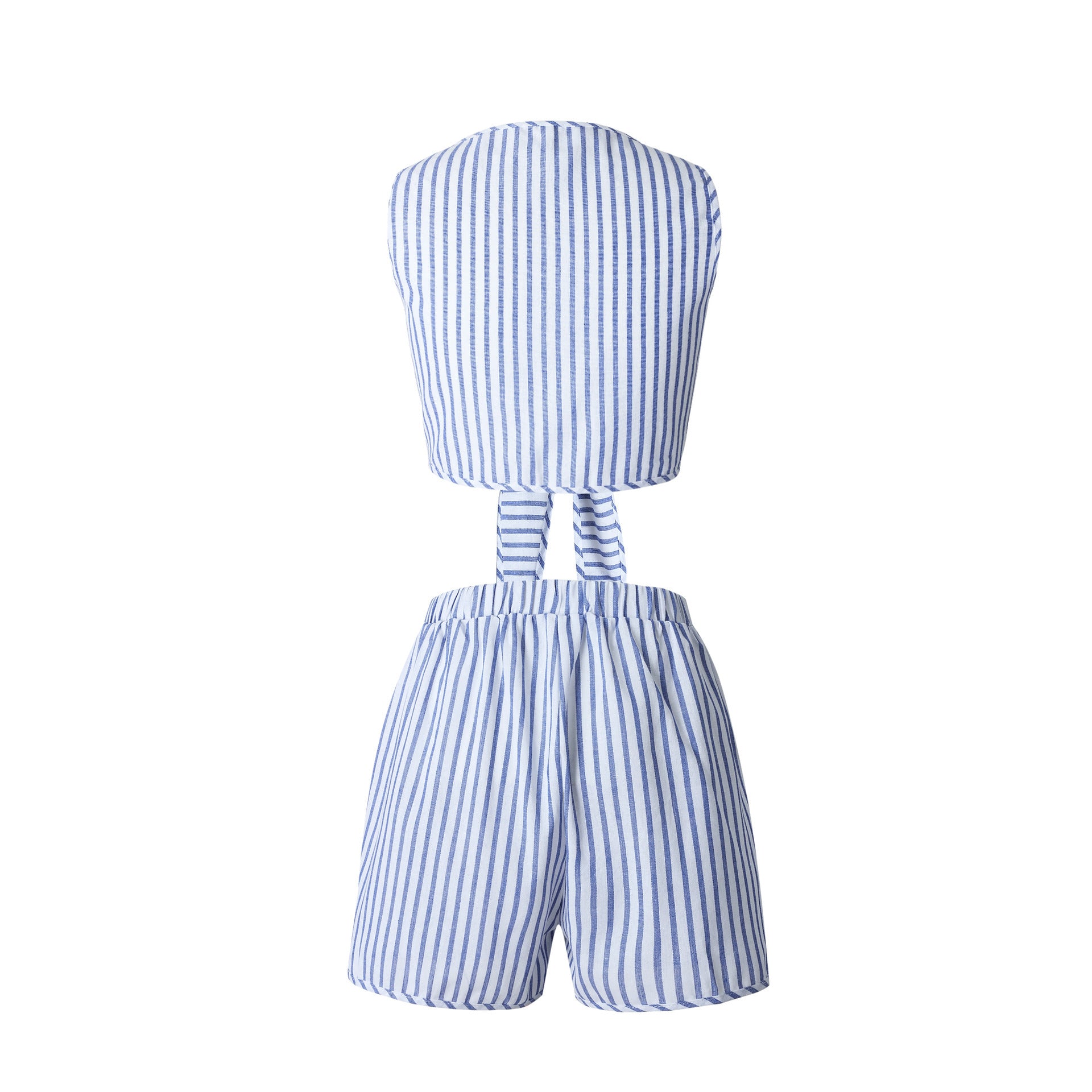 Sleeveless Striped Crop Top & Shorts Set with Bow