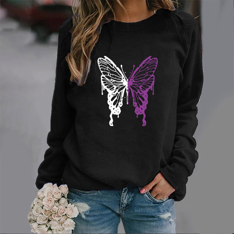 Colorful Butterfly Print Round Neck Sports Sweater
