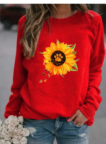 Women's Long Sleeve Round Neck Printed Sweatshirt | Streetwear
