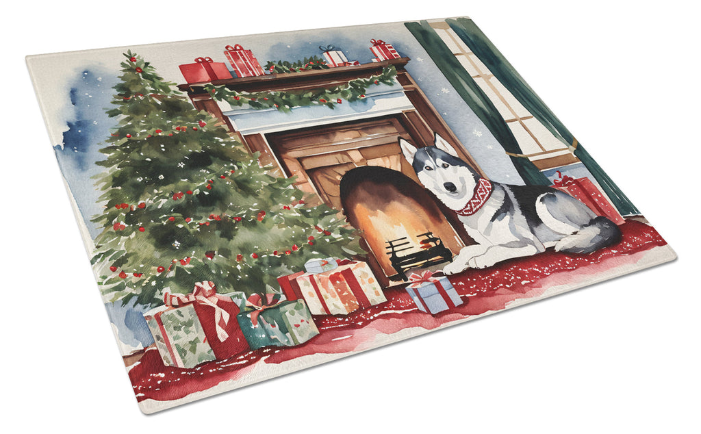 Siberian Husky Cozy Christmas Glass Cutting Board