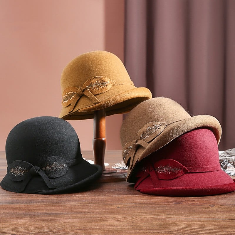 Women's Pure Wool Felt Hat | Embroidered Cap