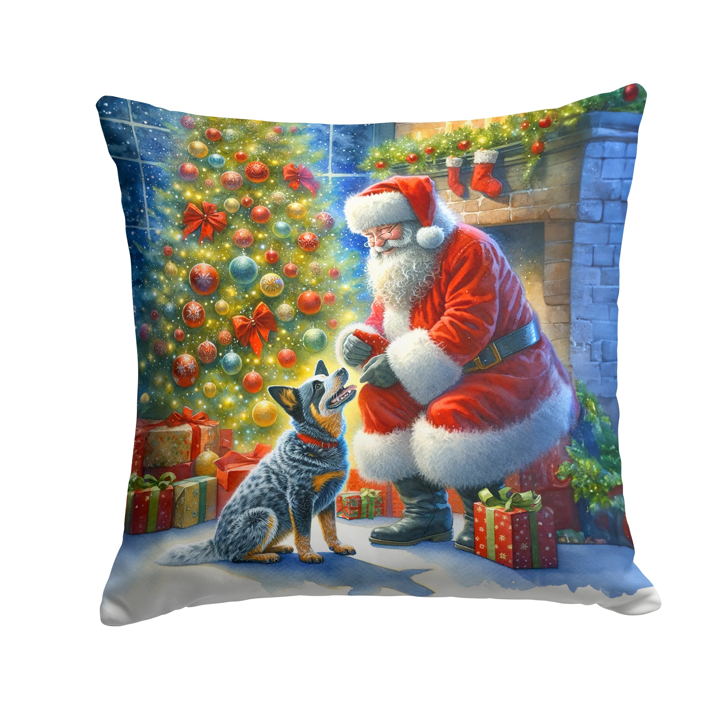 Australian Cattle Dog and Santa Claus Throw Pillow