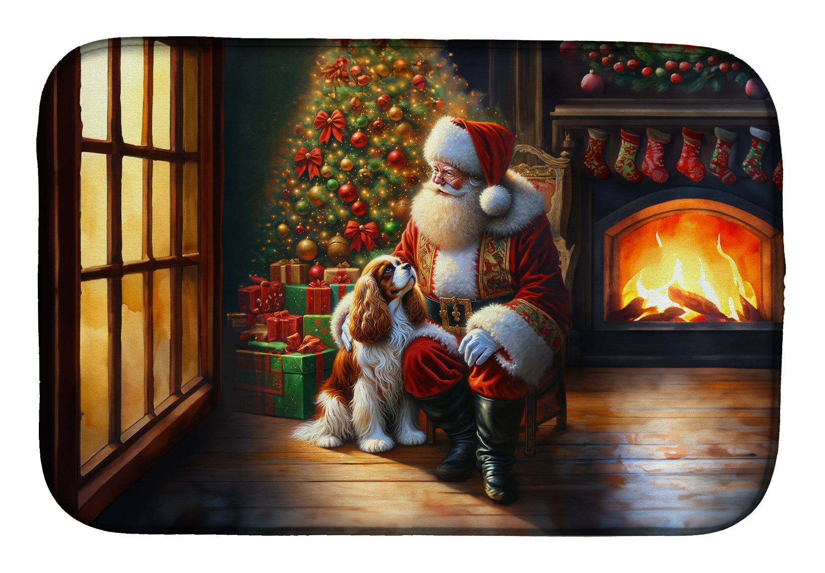Cavalier Spaniel and Santa Claus Dish Drying Mat