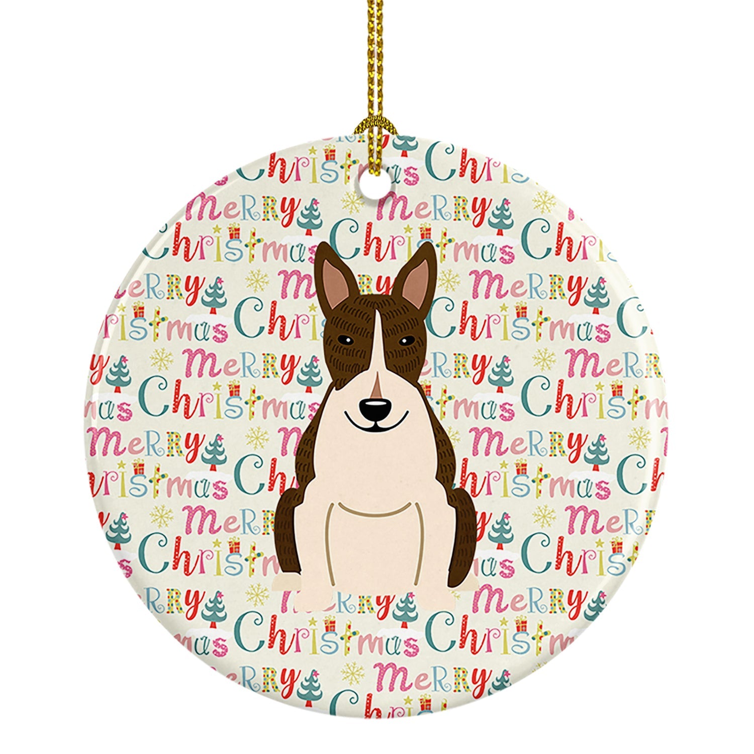 Merry Christmas Bull Terrier Dark Brindle Ceramic Ornament
