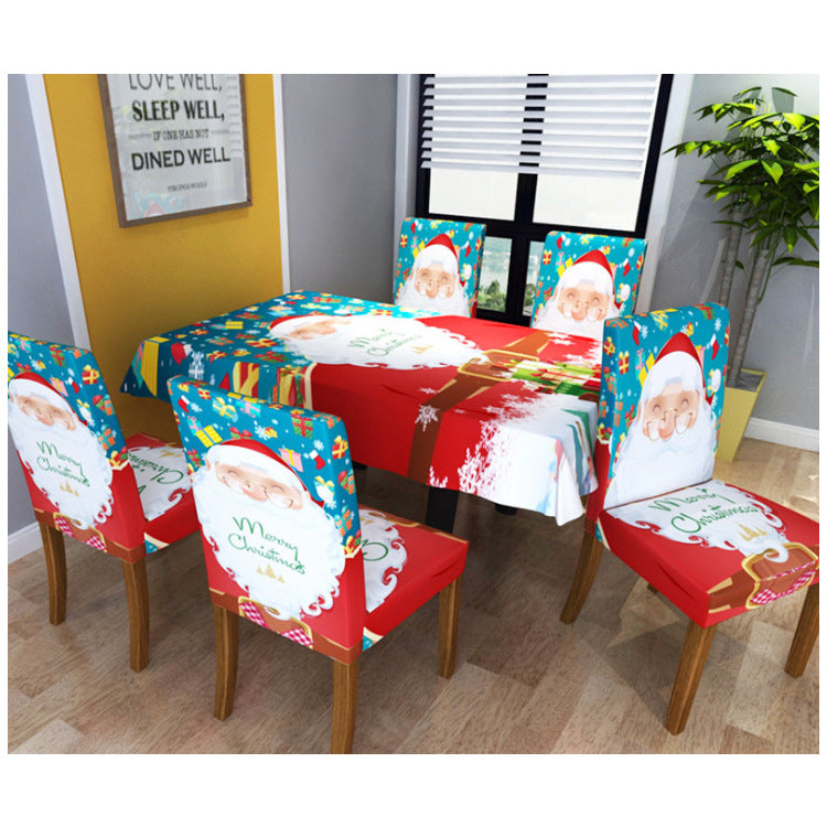 Christmas Digital Print Chair Covers and Tablecloth Set