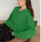 Women's Solid Color Knit Polo Neck Sweater