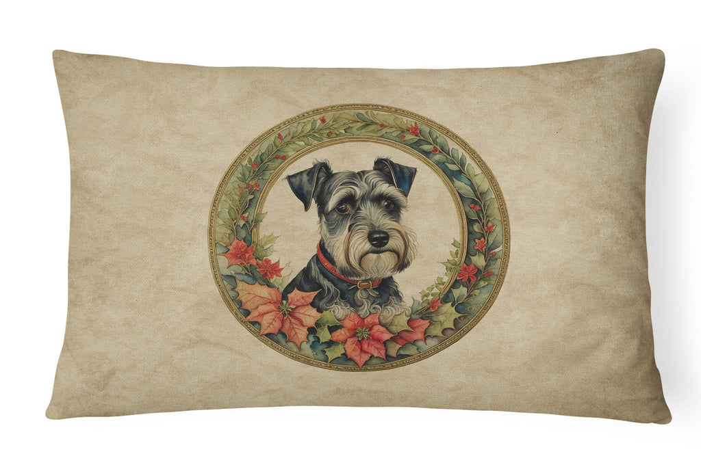 Schnauzer Christmas Flowers Throw Pillow