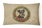 Schnauzer Christmas Flowers Throw Pillow
