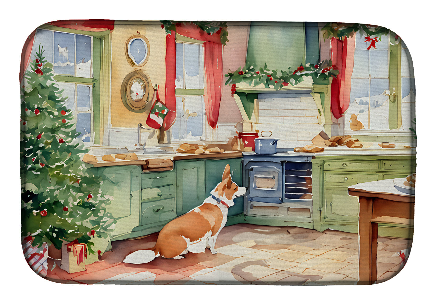 Corgi Christmas Cookies Dish Drying Mat
