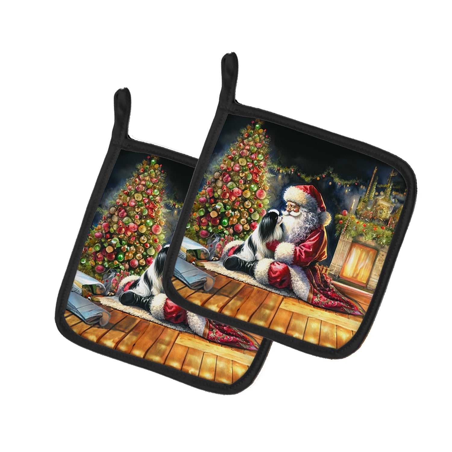Japanese Chin and Santa Claus Pair of Pot Holders
