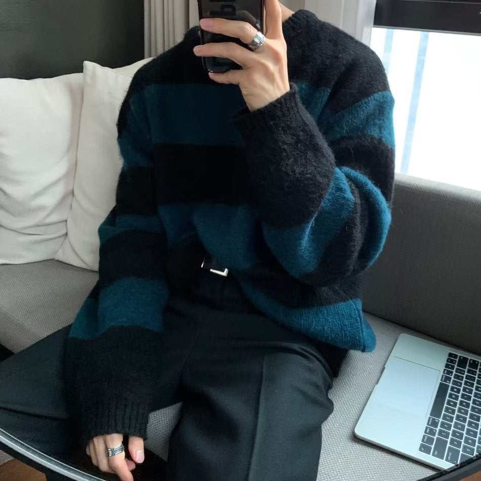 Striped Round Neck Soft Sweater with Niche Design