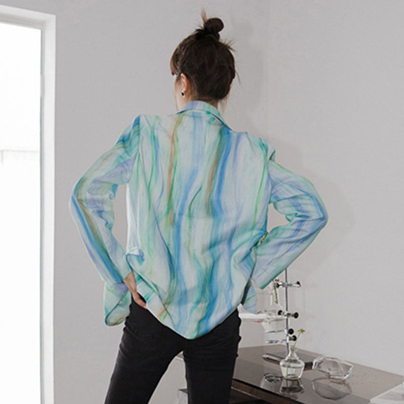 Vintage Striped Hand-Painted Women's Blazer Jacket