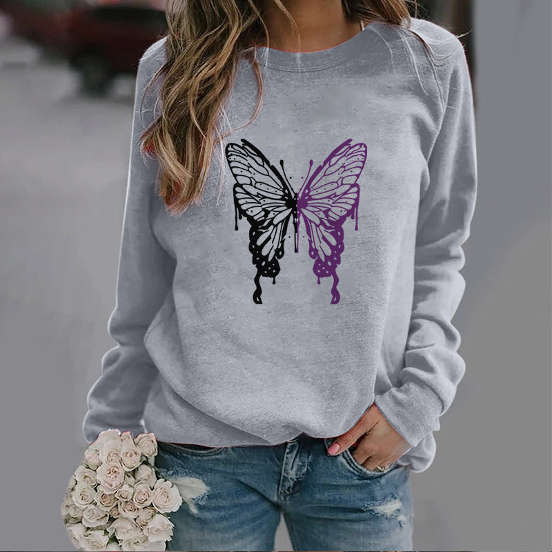 Colorful Butterfly Print Round Neck Sports Sweater
