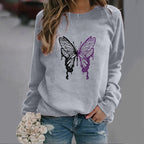 Colorful Butterfly Print Round Neck Sports Sweater