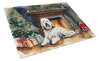 Old English Sheepdog Cozy Christmas Glass Cutting Board