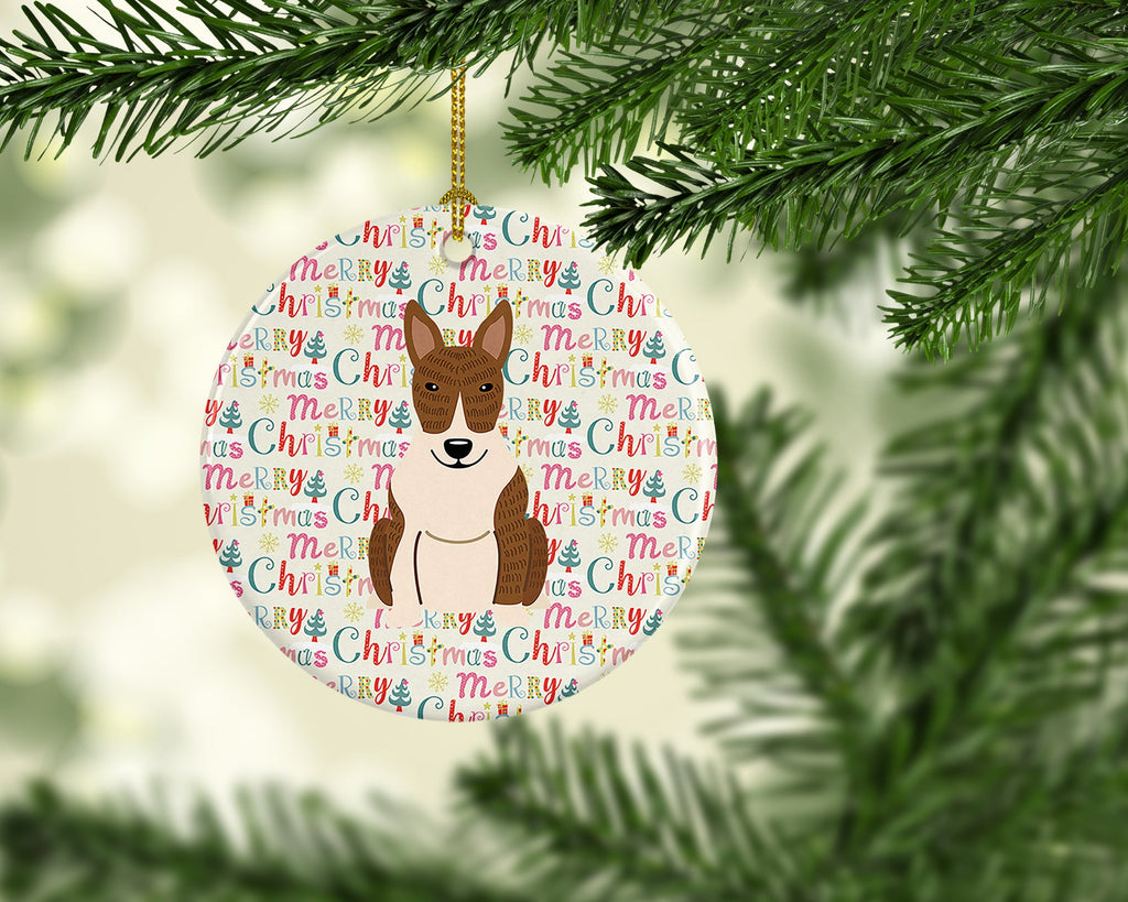 Merry Christmas Bull Terrier Brindle Ceramic Ornament