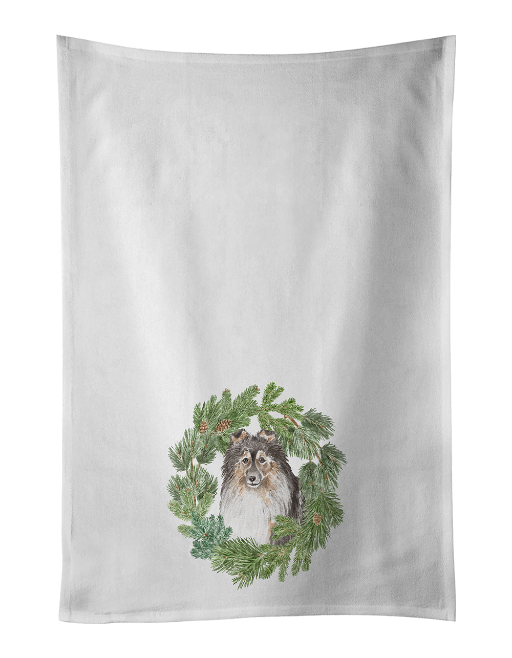 Sheltie/Shetland SheepdogTricolor Smiling #2 Christmas Wreath Kitchen Towel Set of 2