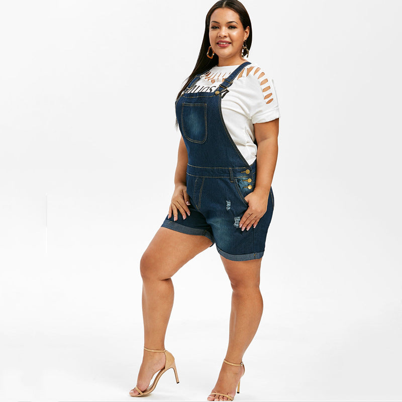 Plus Size Stretch Denim Overall Shorts for Fall 2020