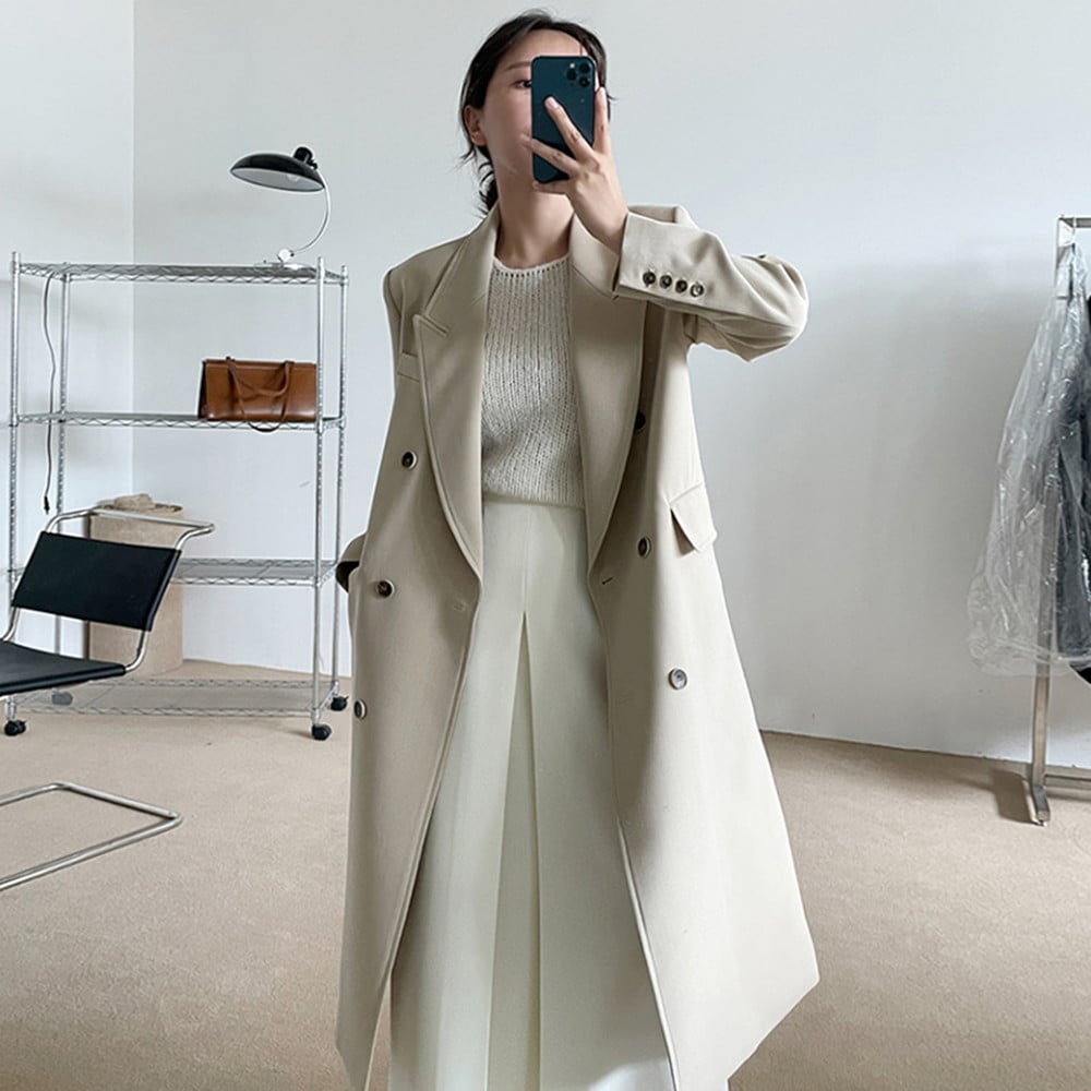 Double-Breasted French-Style Suit Collar Coat