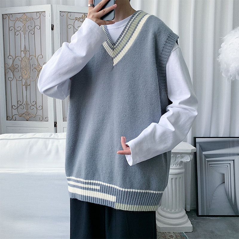 2023 Men's Loose Knit Sweater Vest - Korean Fashion