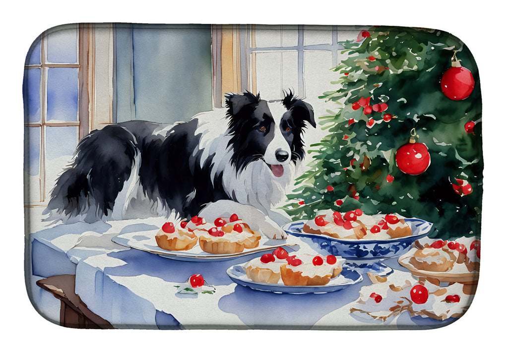 Border Collie Christmas Cookies Dish Drying Mat