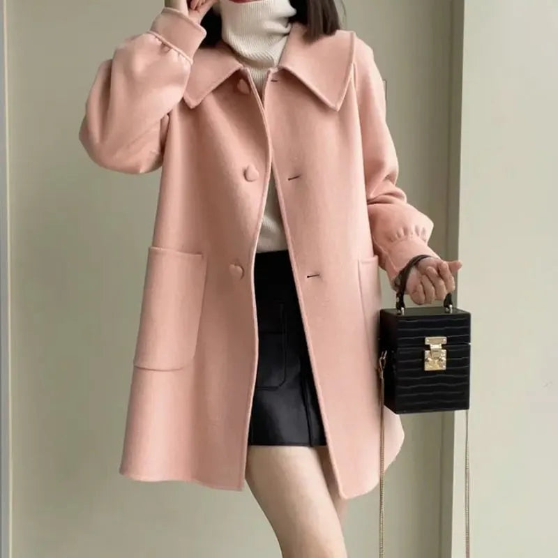 2024 New Korean Thickened Woolen Coat for Women
